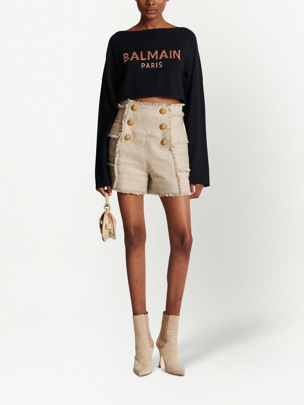 Shop Balmain High-waisted Tweed Shorts In Neutrals