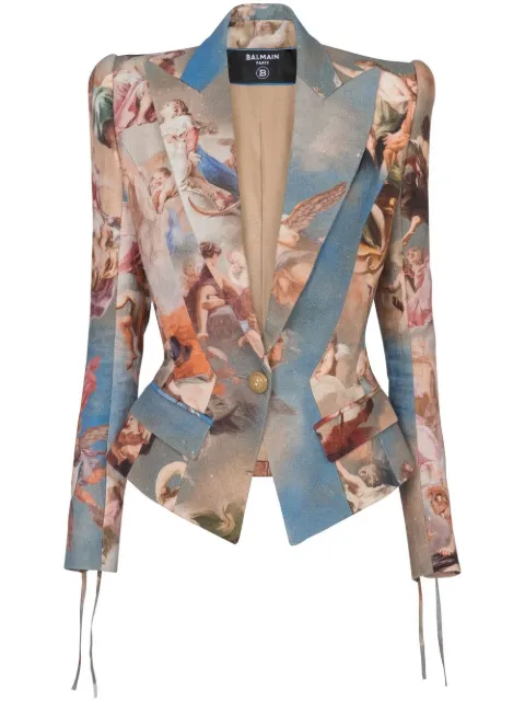 Balmain abstract-print double-breasted blazer 
