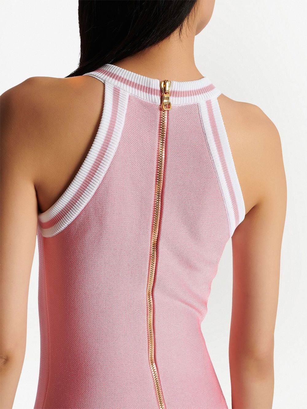 Shop Balmain Contrast-knit Sleeveless Skater Dress In Pink