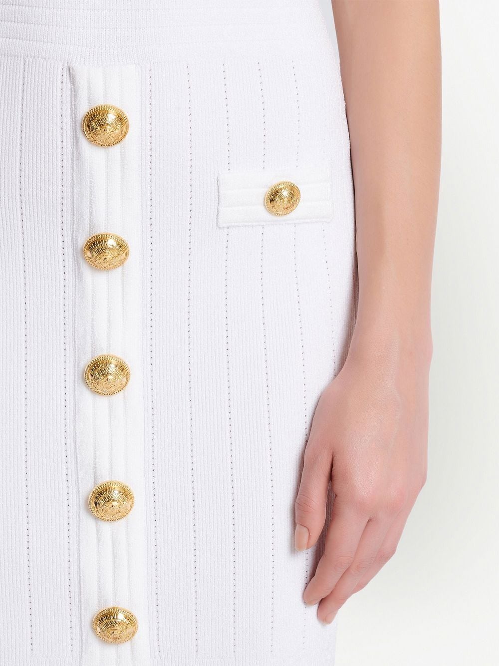 Shop Balmain Knitted Button-embellished Minidress In White