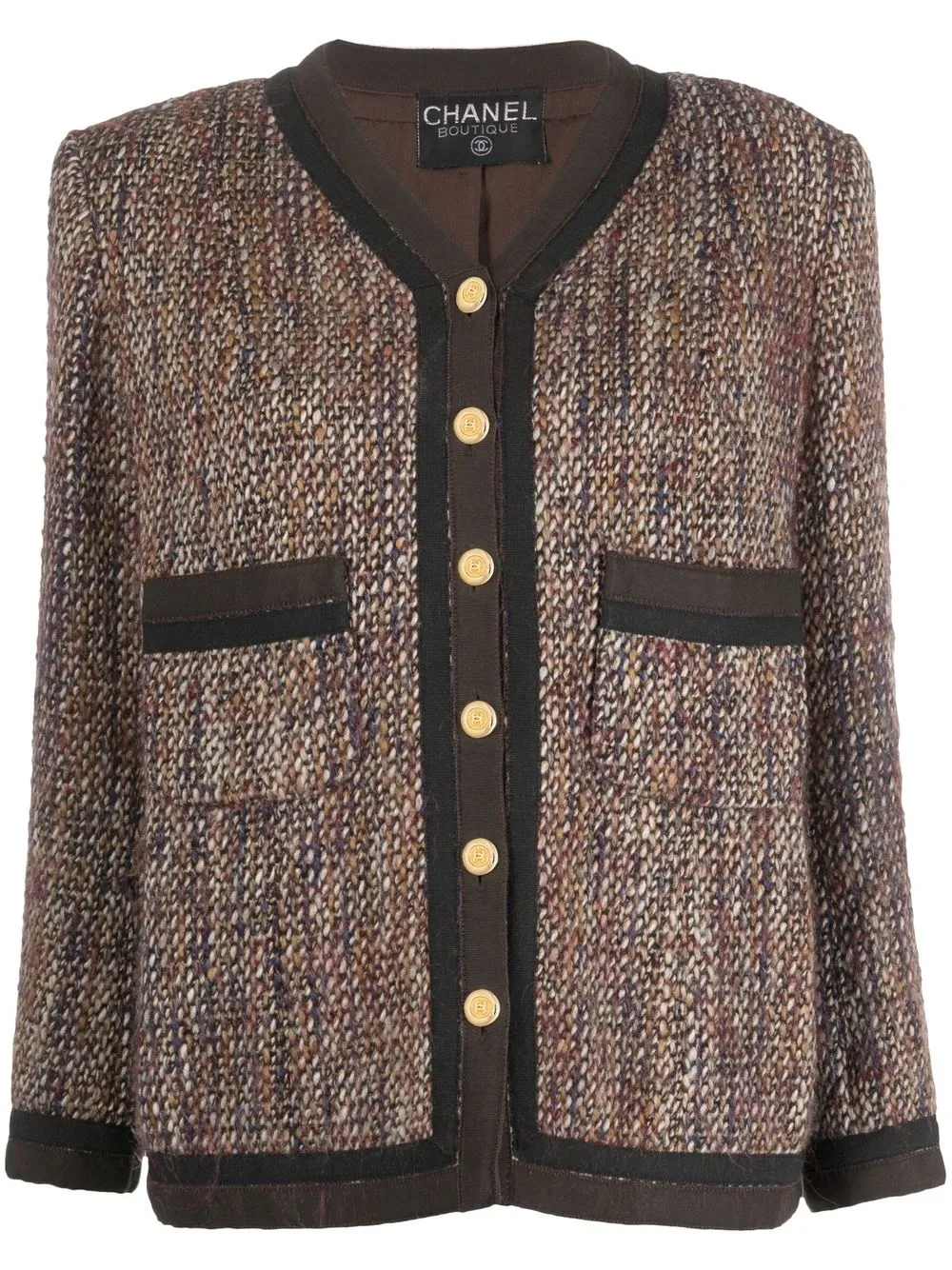 

CHANEL Pre-Owned 1990s V-neck tweed jacket - Brown
