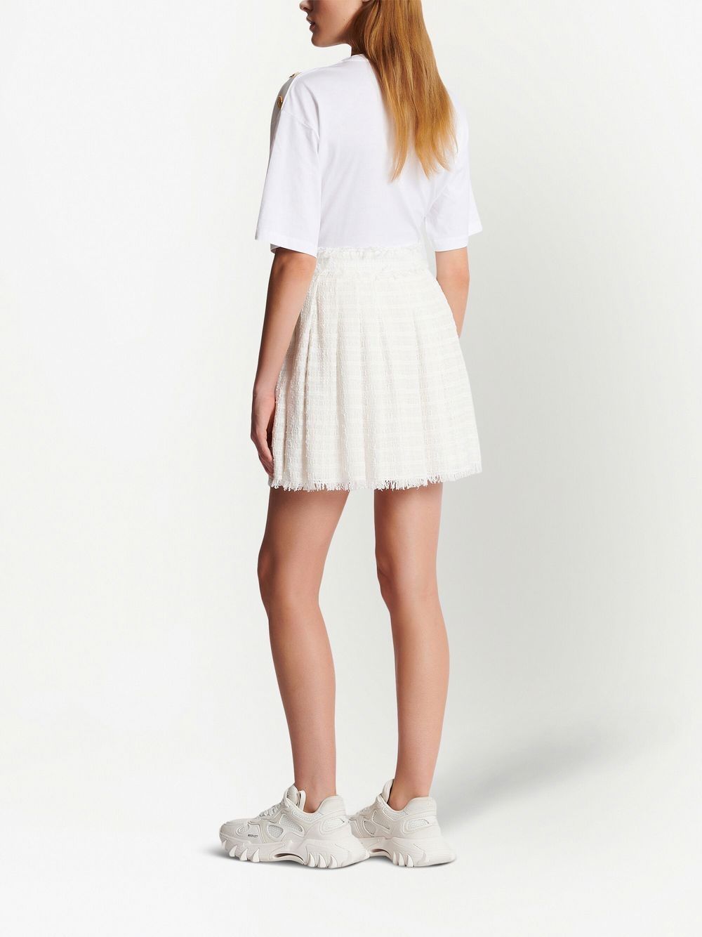 Shop Balmain Pleated Tweed Miniskirt In White