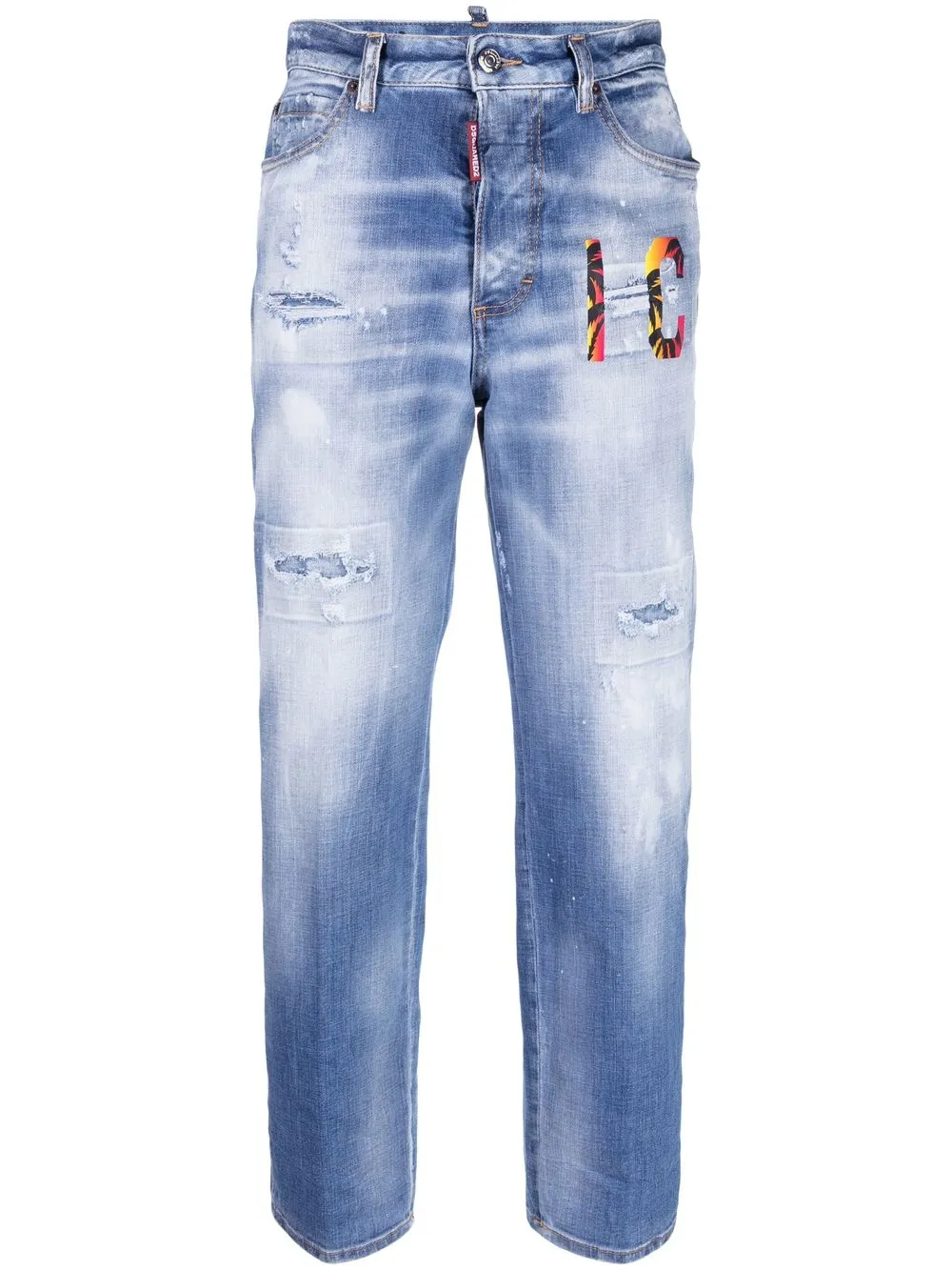 Dsquared2 Logo Printed Cropped Jeans In Blau