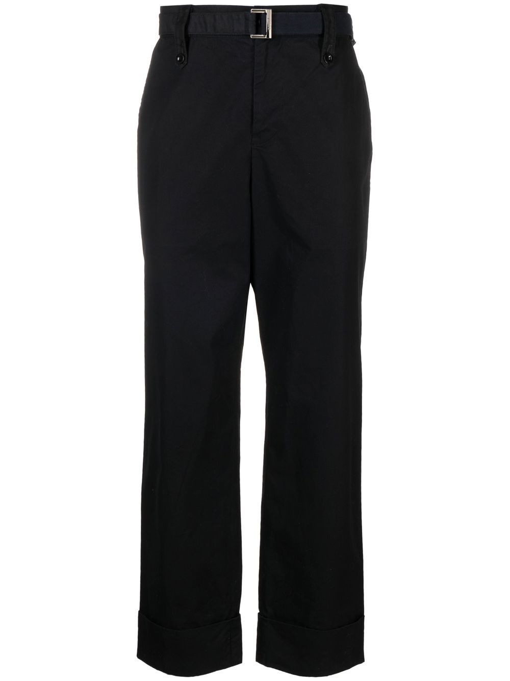 Shop Sacai Belted Wide-leg Trousers In Black