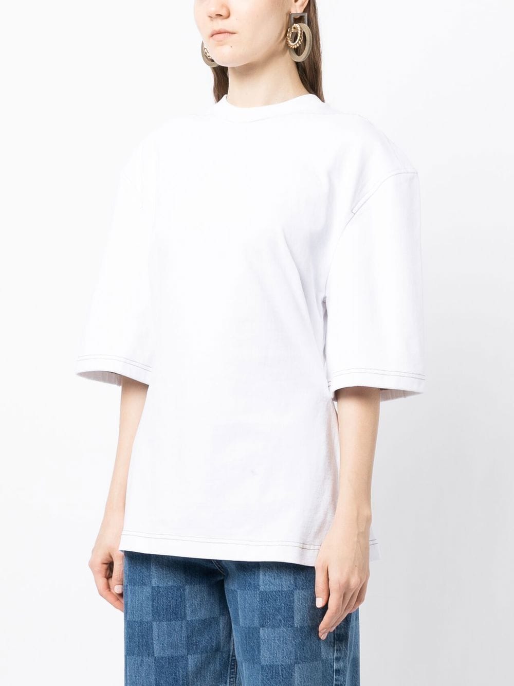 Shop Jacquemus Contrasting-stitch Cotton T-shirt In White
