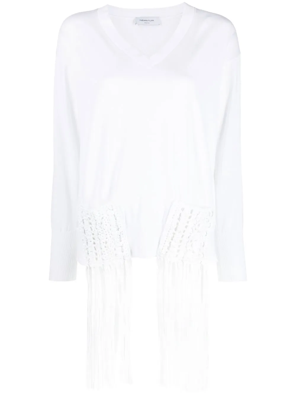 

Fabiana Filippi fringe-detail long-sleeve knitted top - White