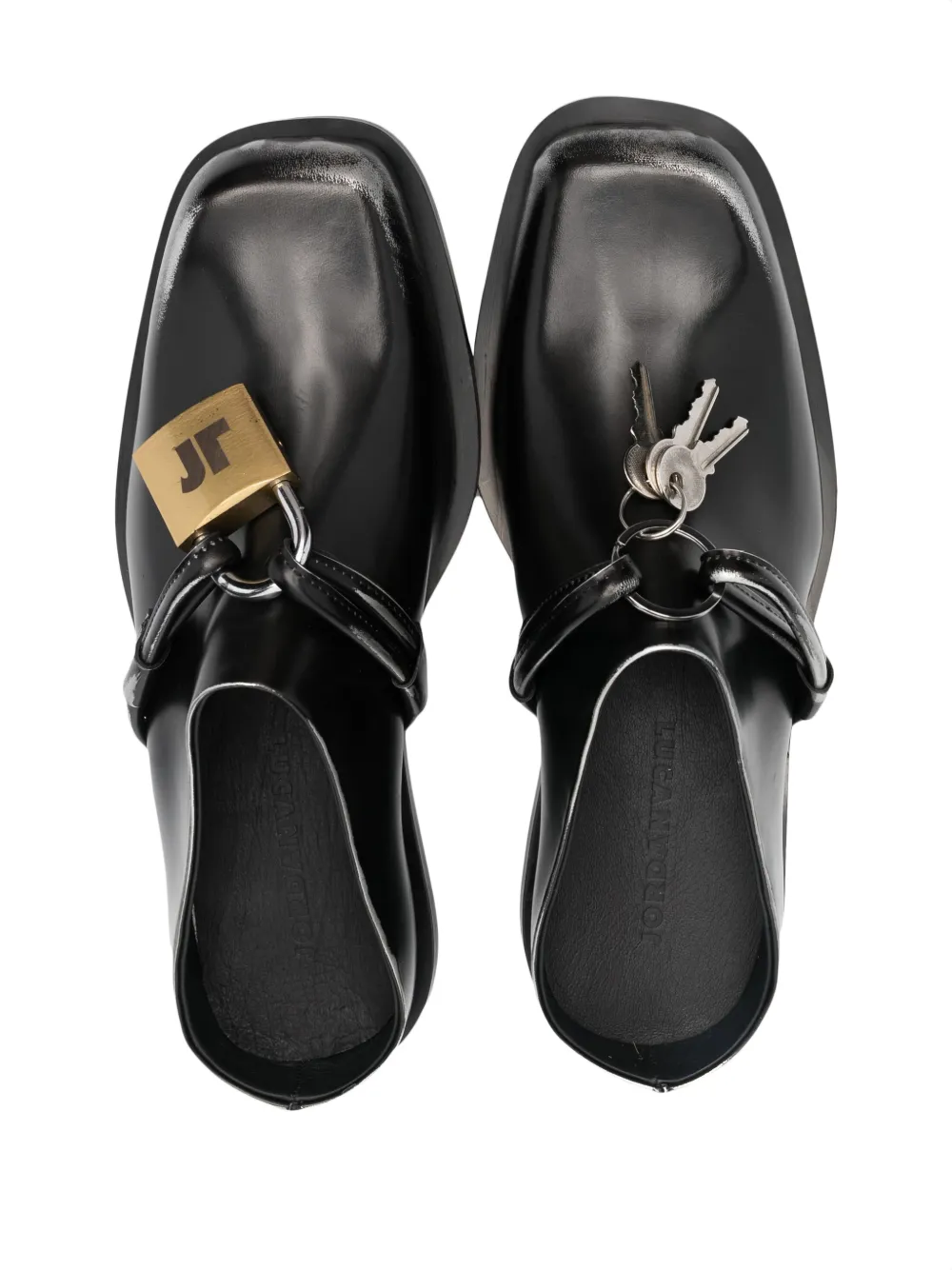 LOCK-DETAIL CALF-LEATHER SLIPPERS