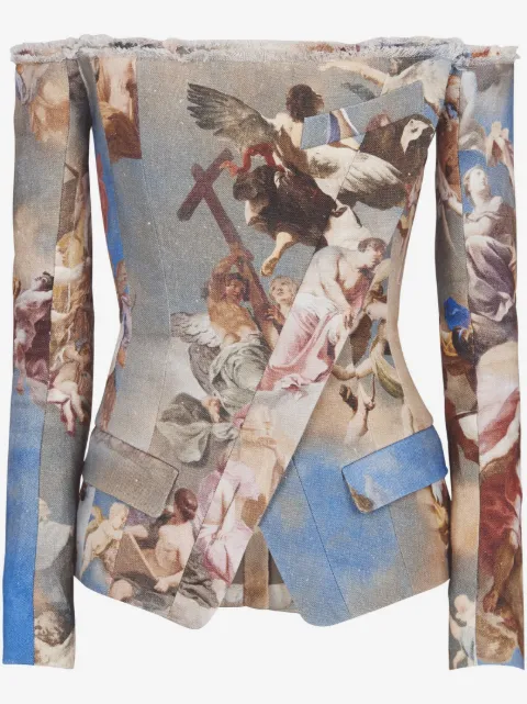 Balmain jakke med off-shoulder-snit med tryk