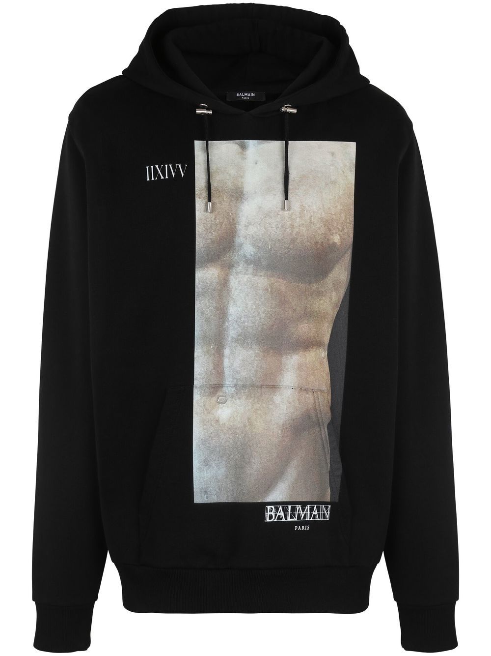 Shop Balmain Graphic-print Cotton Hoodie In Black