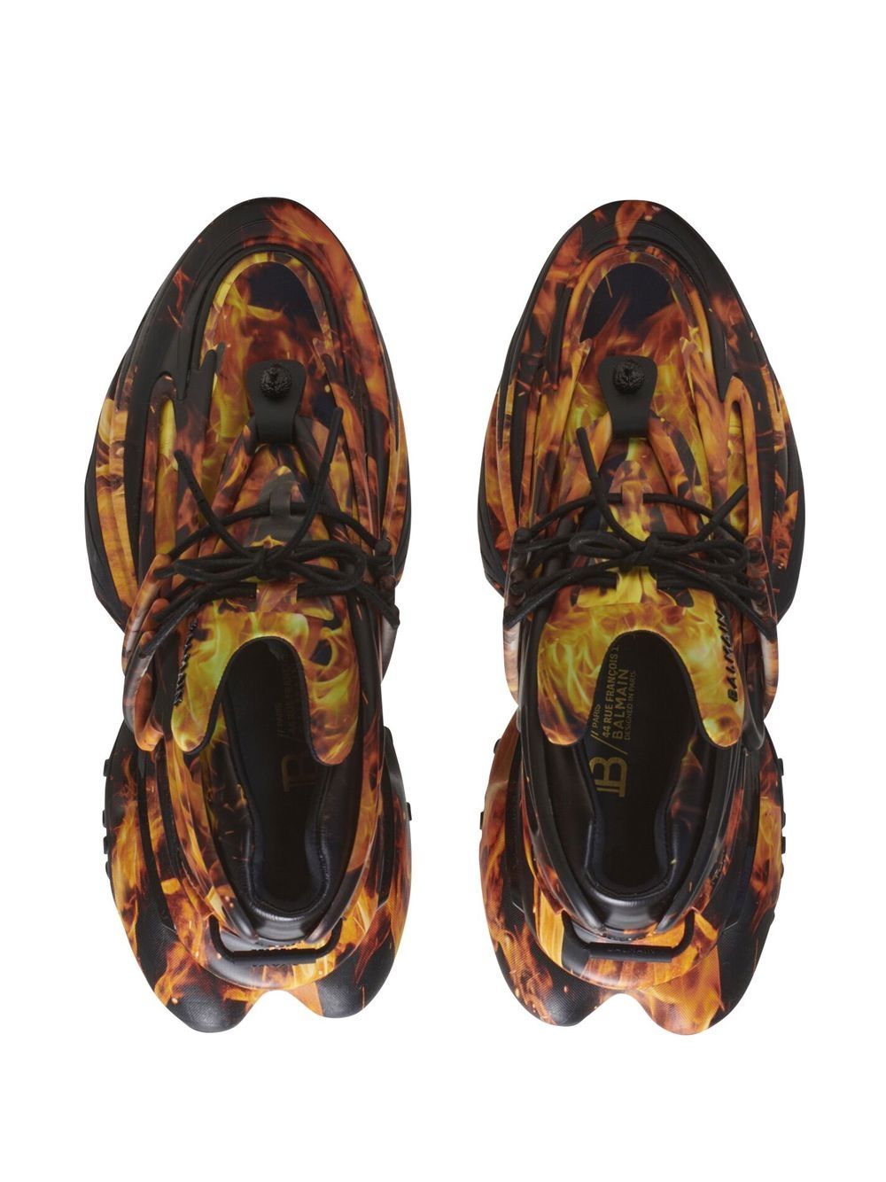 Shop Balmain Unicorn Fire-print Sneakers In Black