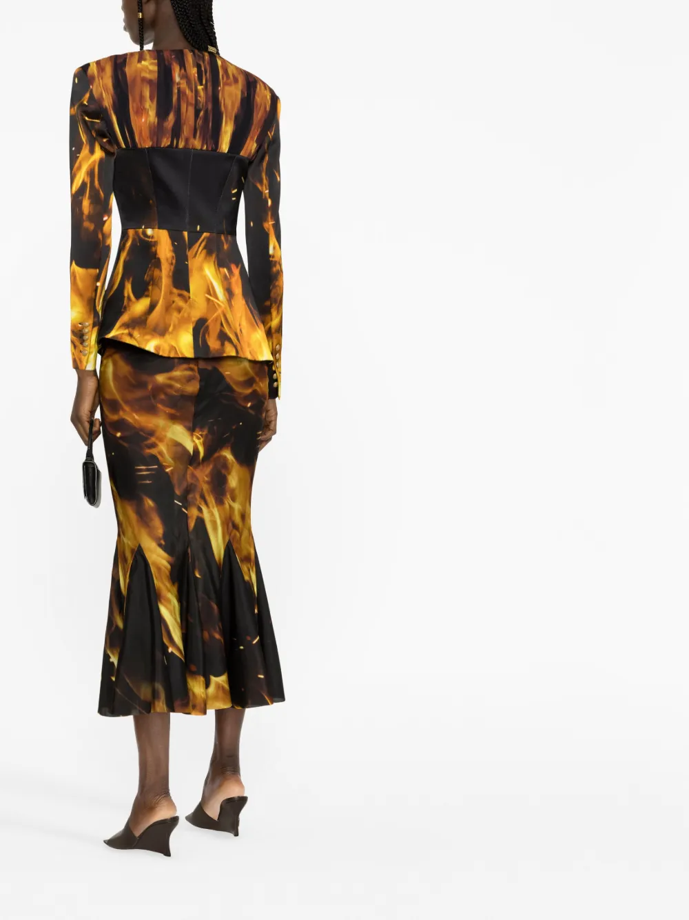 Balmain Fire-print Collarless Blazer In Black