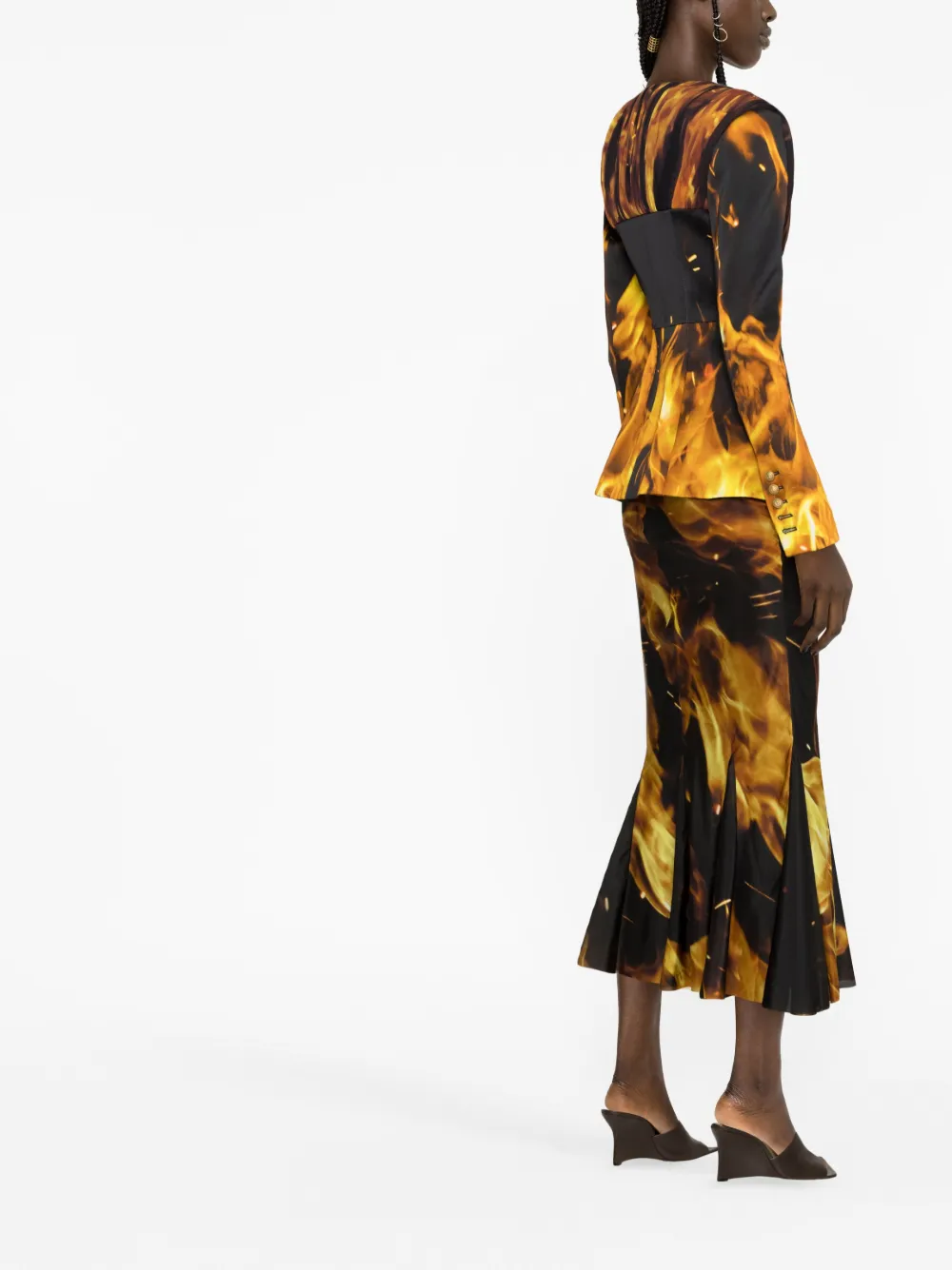 Balmain Fire-print Collarless Blazer In Black