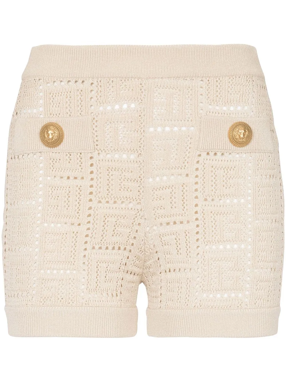 Shop Balmain Monogram Mesh Knitted Shorts In Neutrals