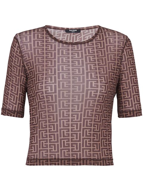 Balmain укороченная футболка с монограммой