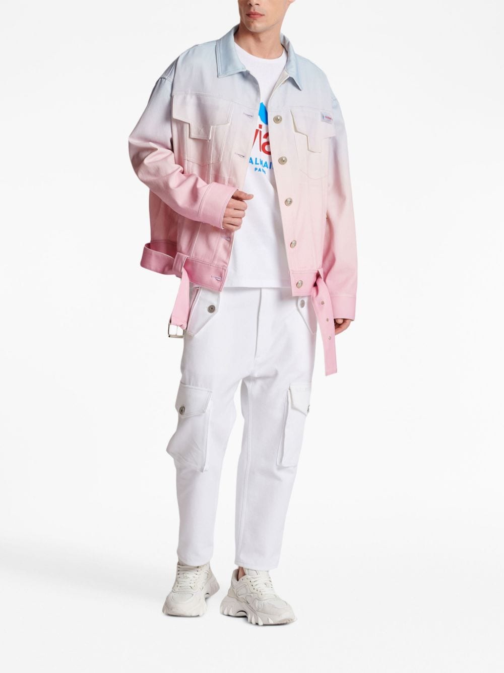 Shop Balmain X Evian Gradient Denim Jacket In White