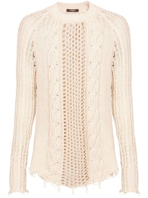 Balmain distressed cable-knit jumper Men