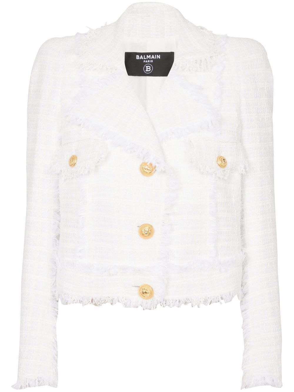 Balmain Cotton Denim Buttoned Crop Jacket In White