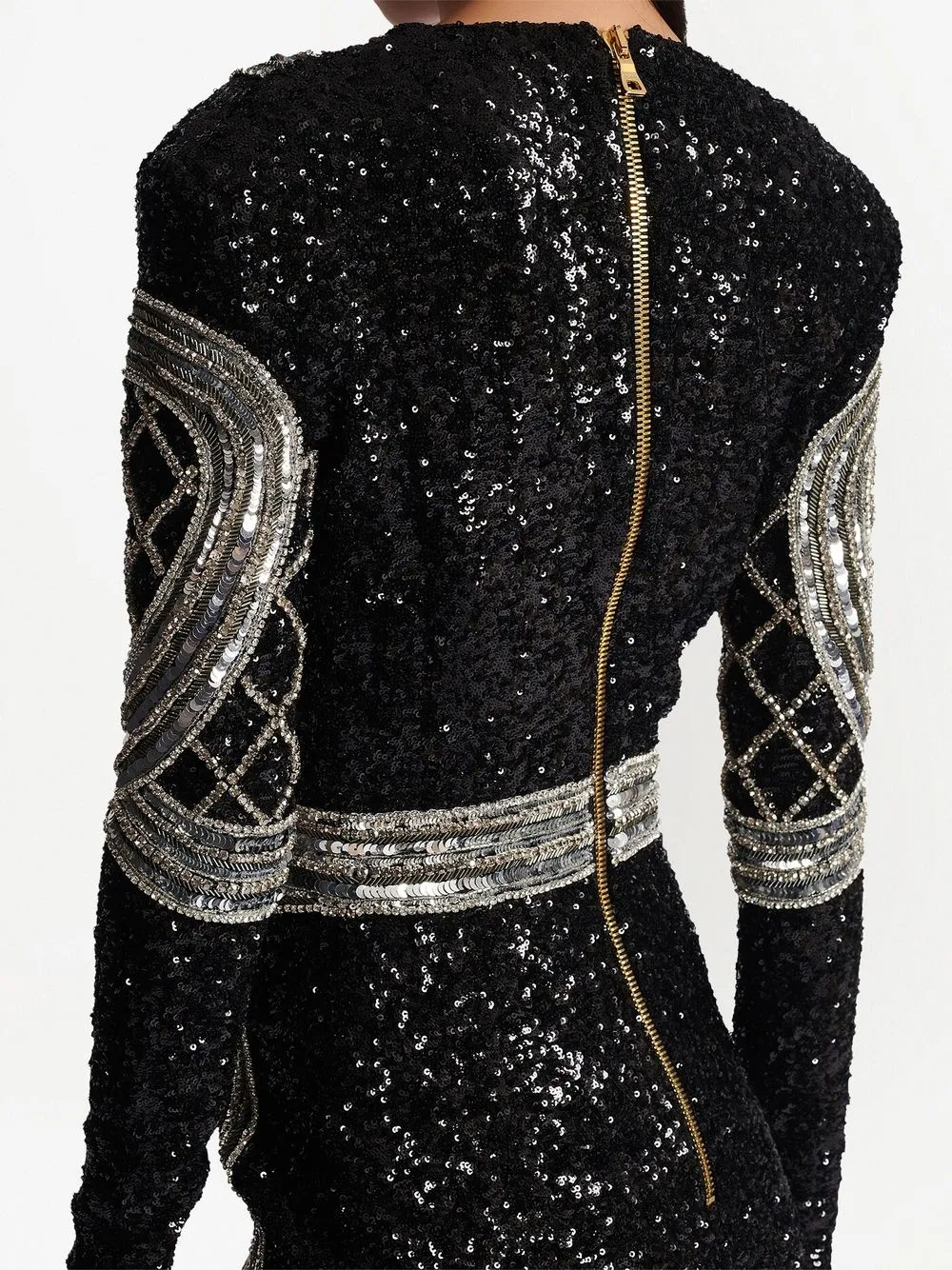 BALMAIN SILVER ALL-OVER EMBROIDERED DRESS