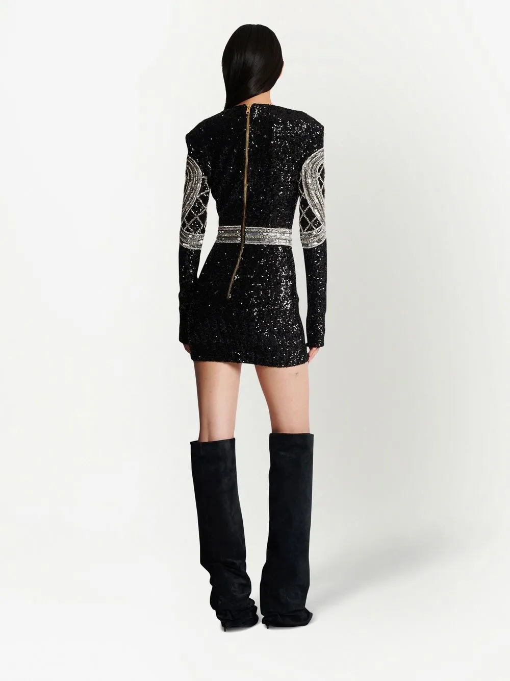 BALMAIN SILVER ALL-OVER EMBROIDERED DRESS