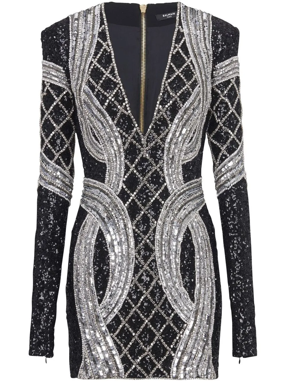 BALMAIN SILVER ALL-OVER EMBROIDERED DRESS
