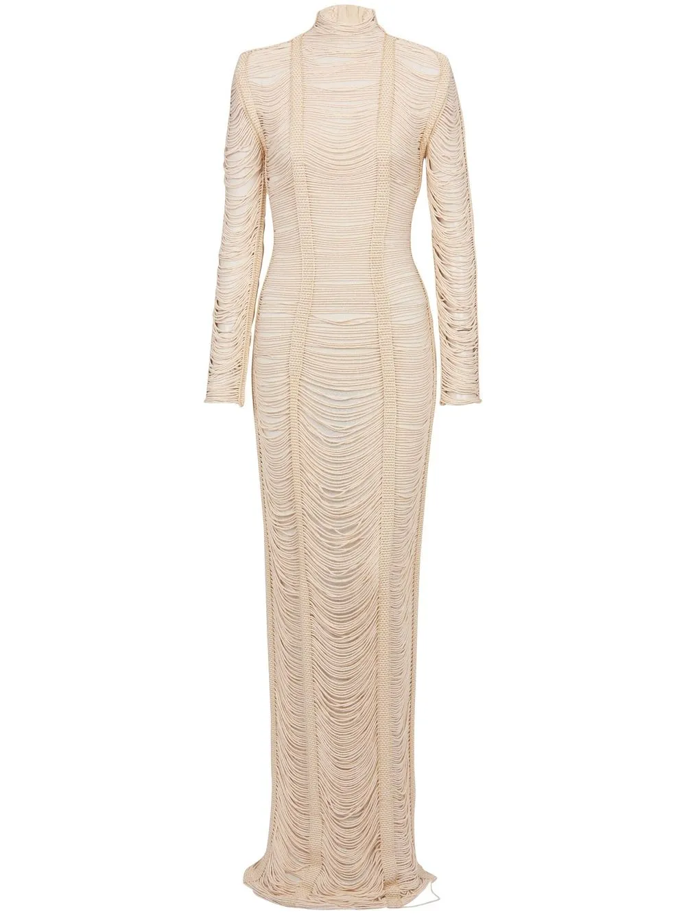 Balmain Macramé-long-sleeves-maxi-dress In Naturel