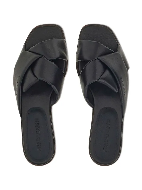 Ferragamo knot-detail Leather Slides | Black | FARFETCH