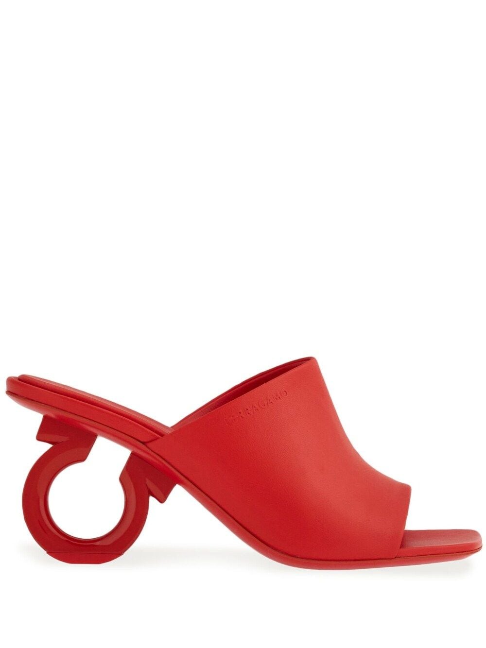 Shop Ferragamo 70mm Open-toe Sculpted-heel Mules In Red