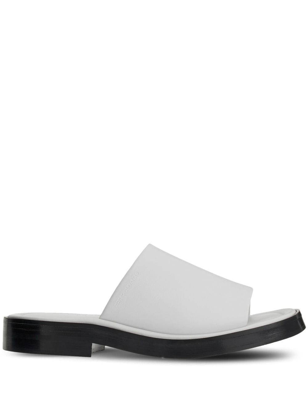 Shop Ferragamo Giunone Flat Open Toe Mule Leather In White