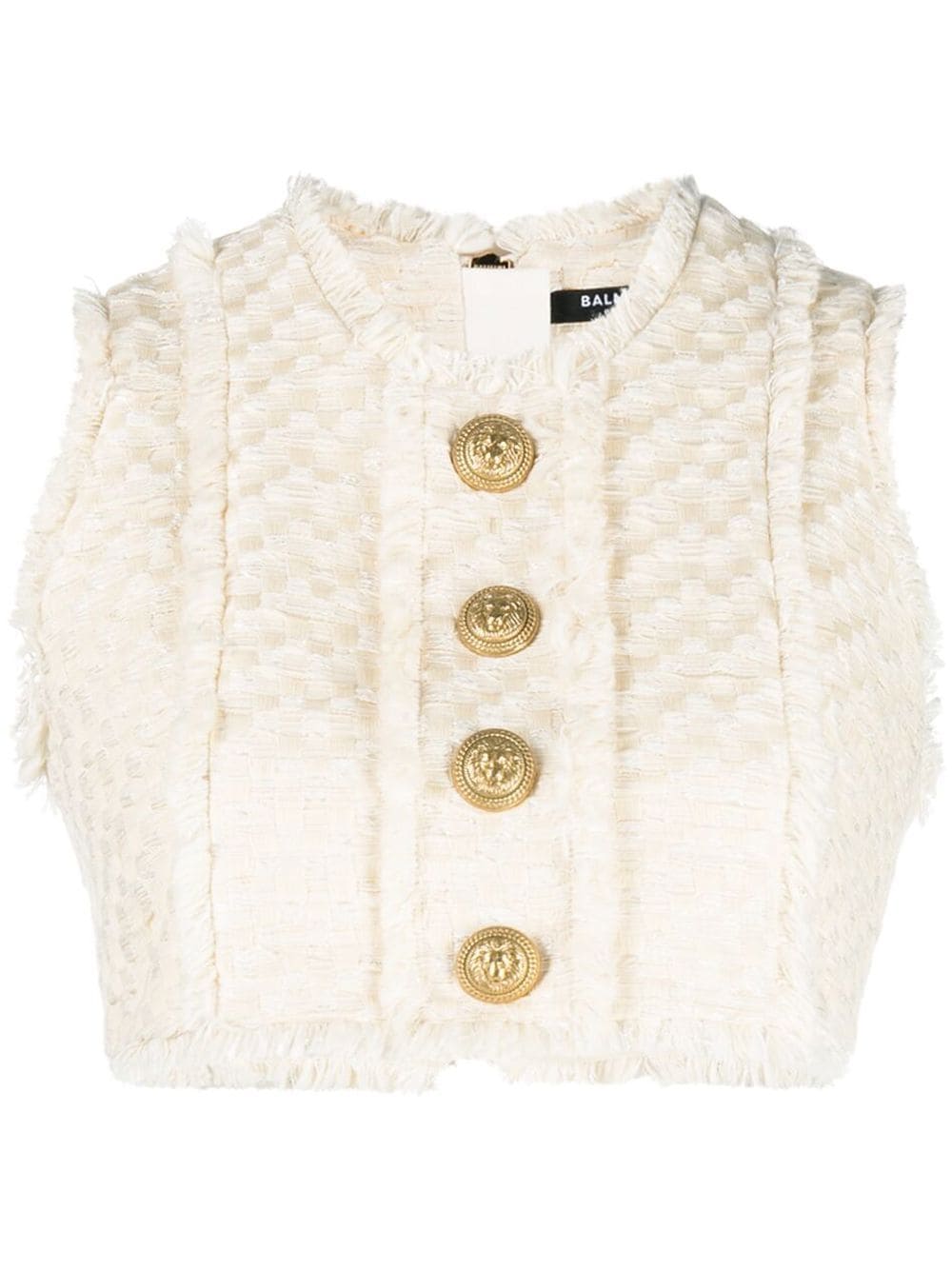 BALMAIN LOGO-BUTTONS CROPPED KNITTED TOP