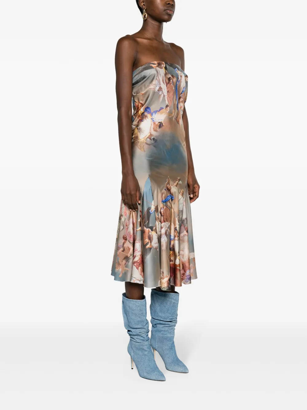 Balmain Zijden midi-rok met barokprint Blauw