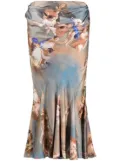 Balmain baroque-print silk midi skirt - Blue