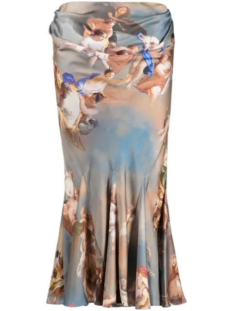 Balmain baroque-print silk midi skirt