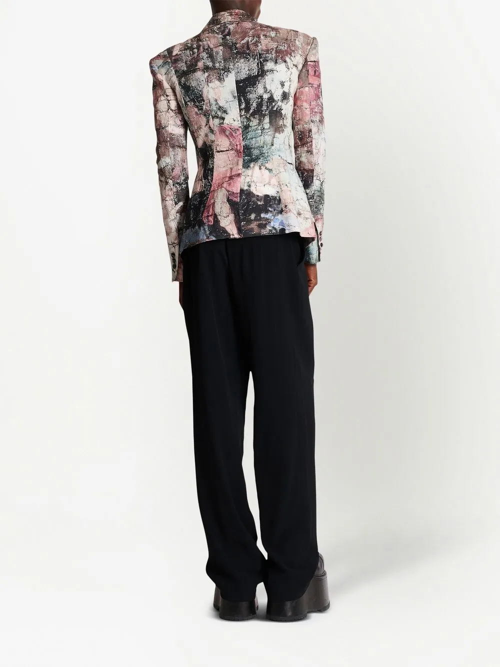 Balmain Abstract-print Linen Blazer In Black