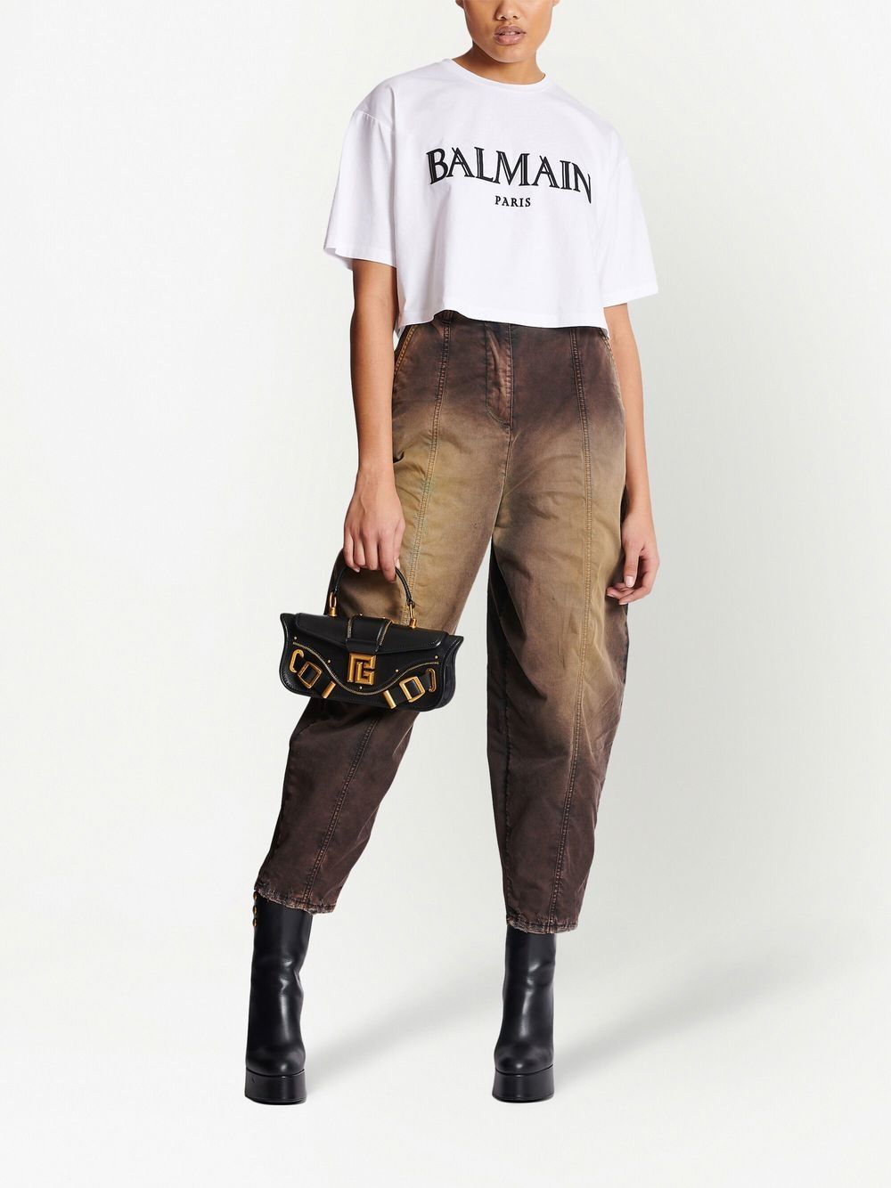 Shop Balmain Tie-dye Print Tapered Jeans In Brown