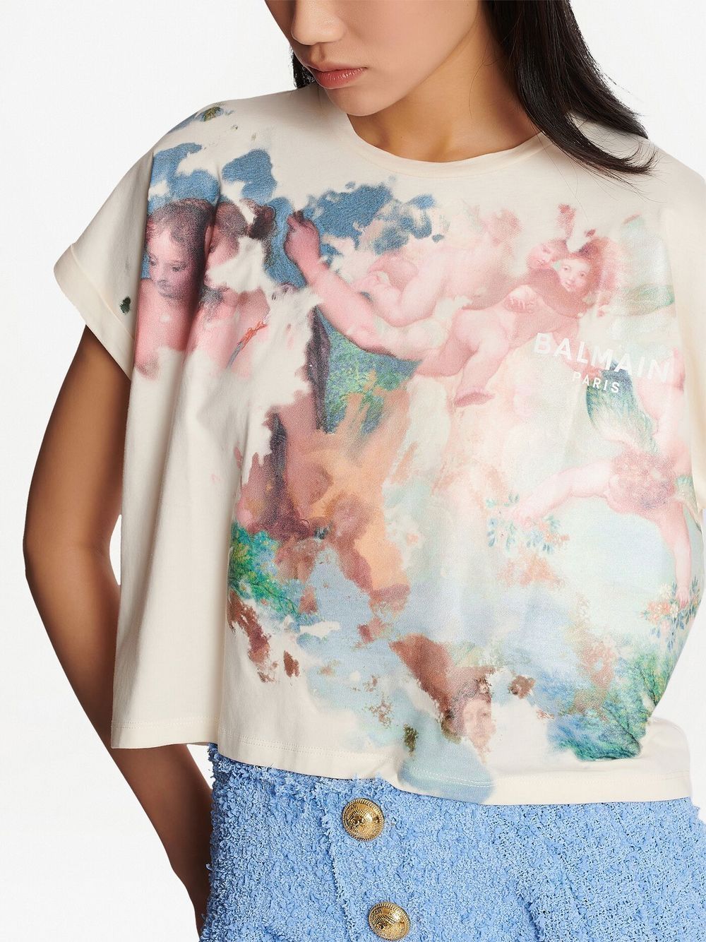 Affordable Balmain Pastel-print cropped T-shirt Women