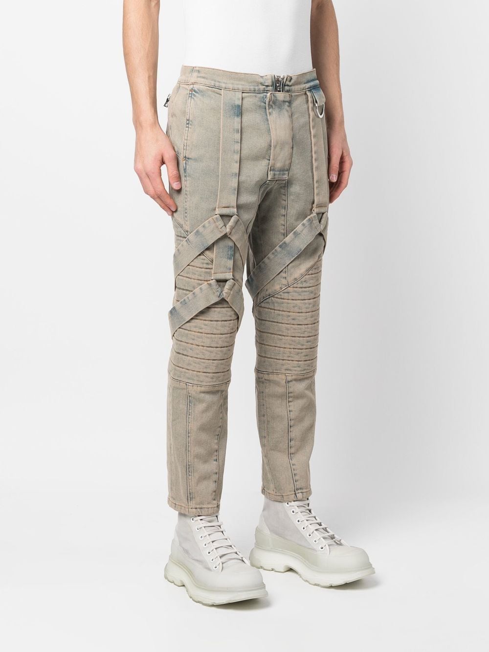 Shop Balmain Strap-design Slim-fit Jeans In Grün
