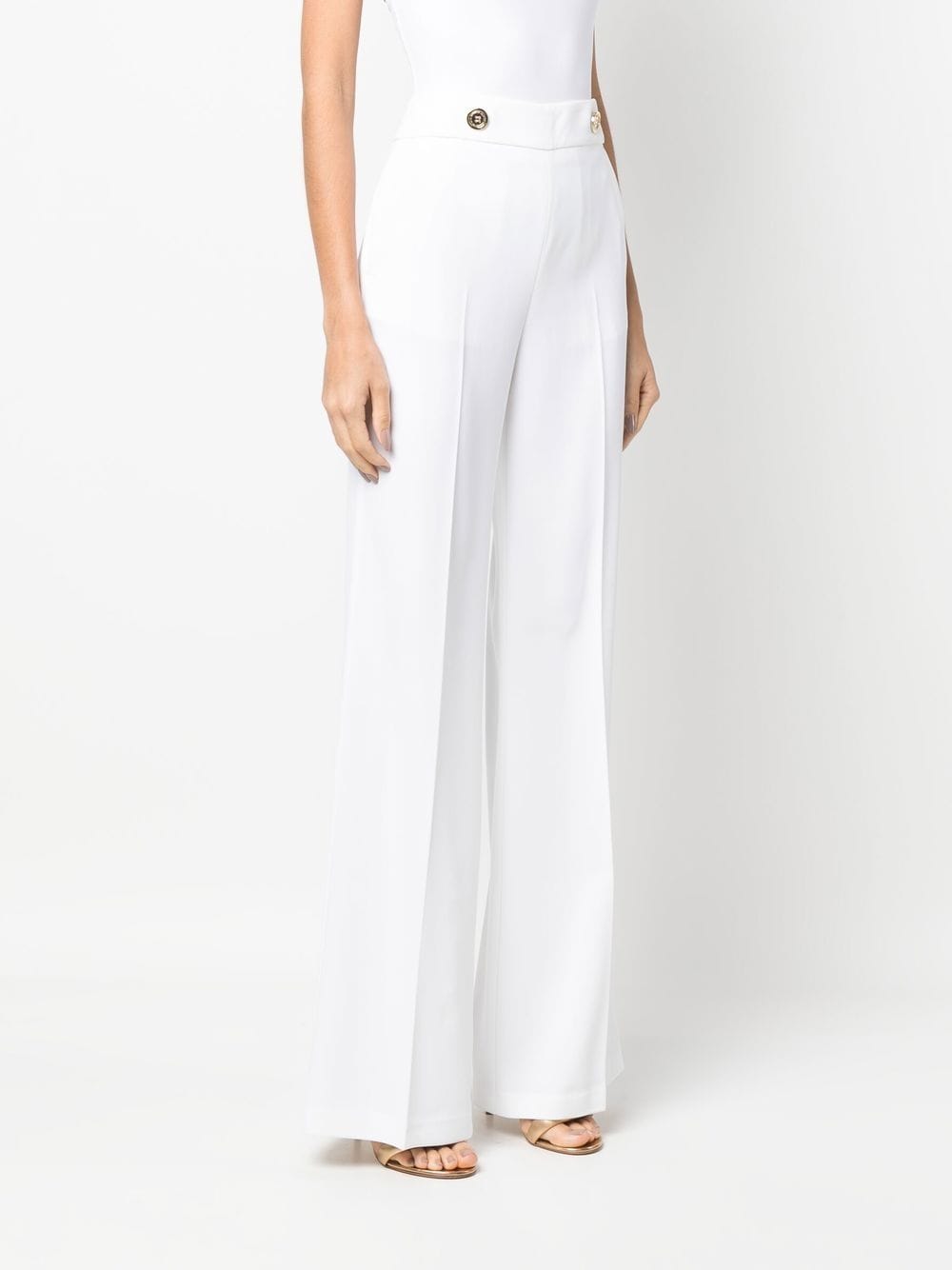 Shop Pinko Button-detail Wide-leg Trousers In White