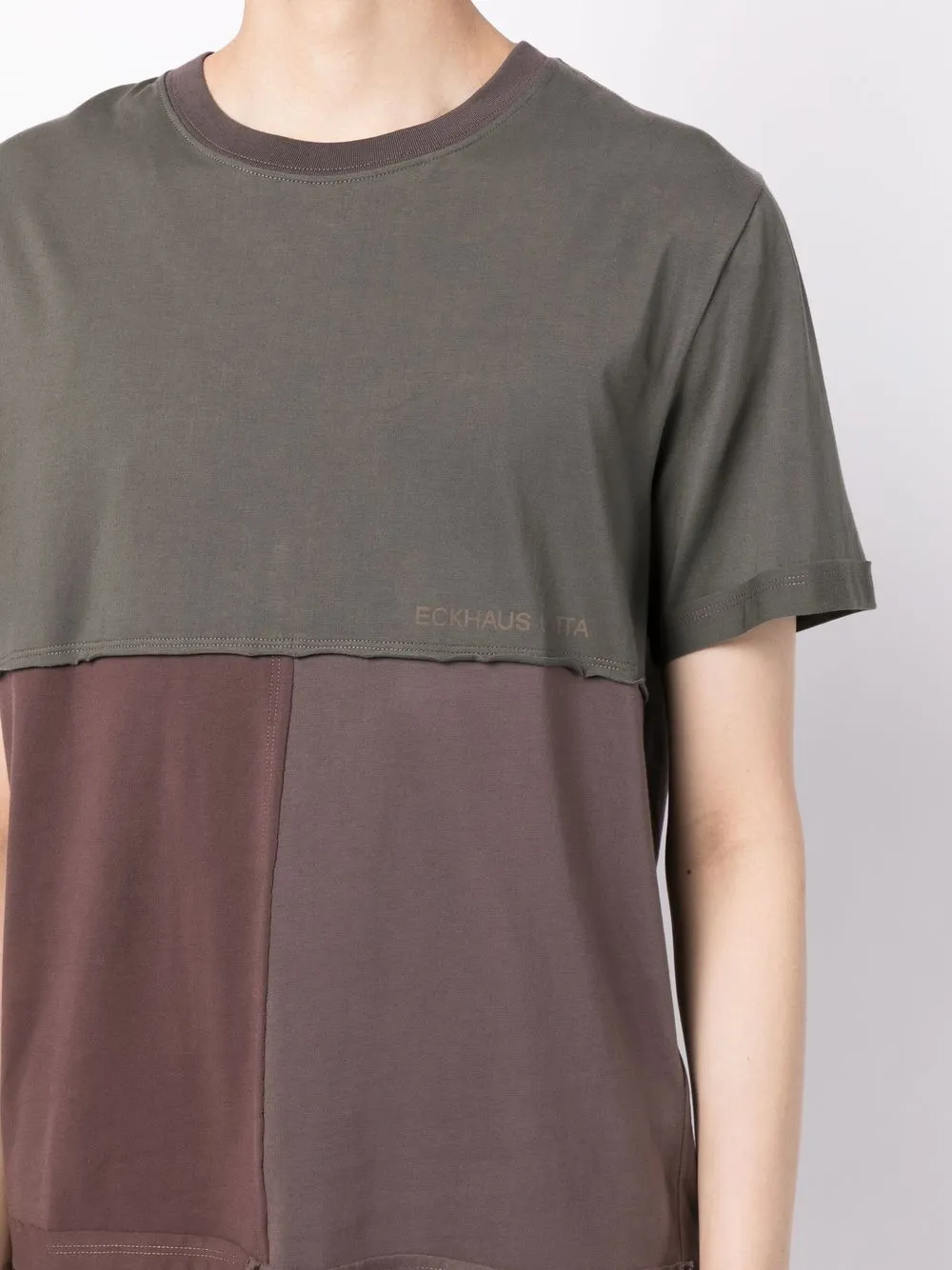 Shop Eckhaus Latta Panelled-design Cotton T-shirt In Grün