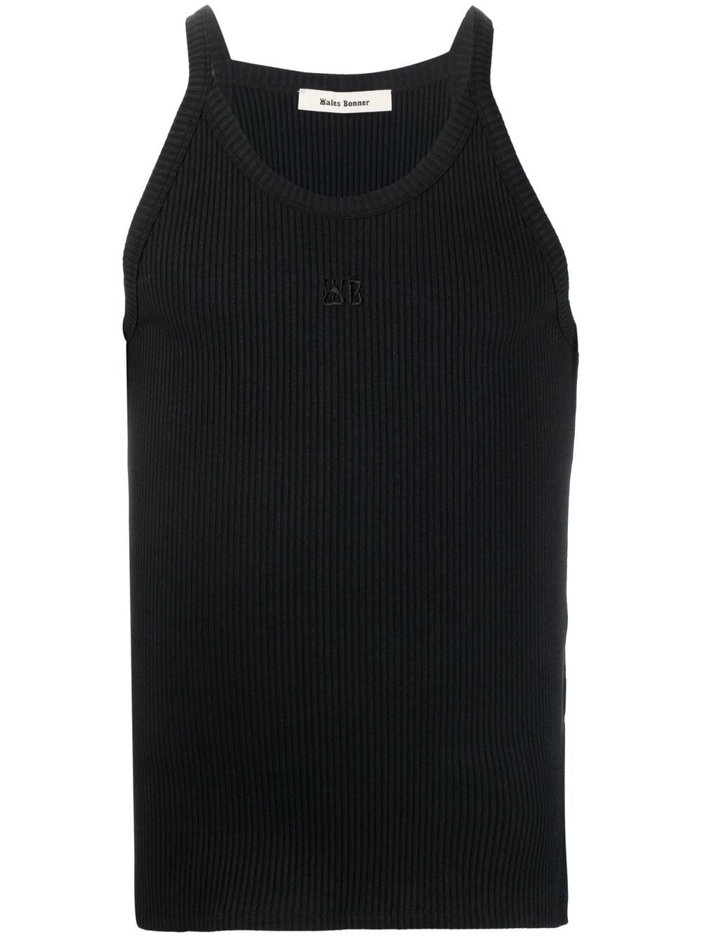 Wales Bonner Logo-embroidered Ribbed Tank Top In Black