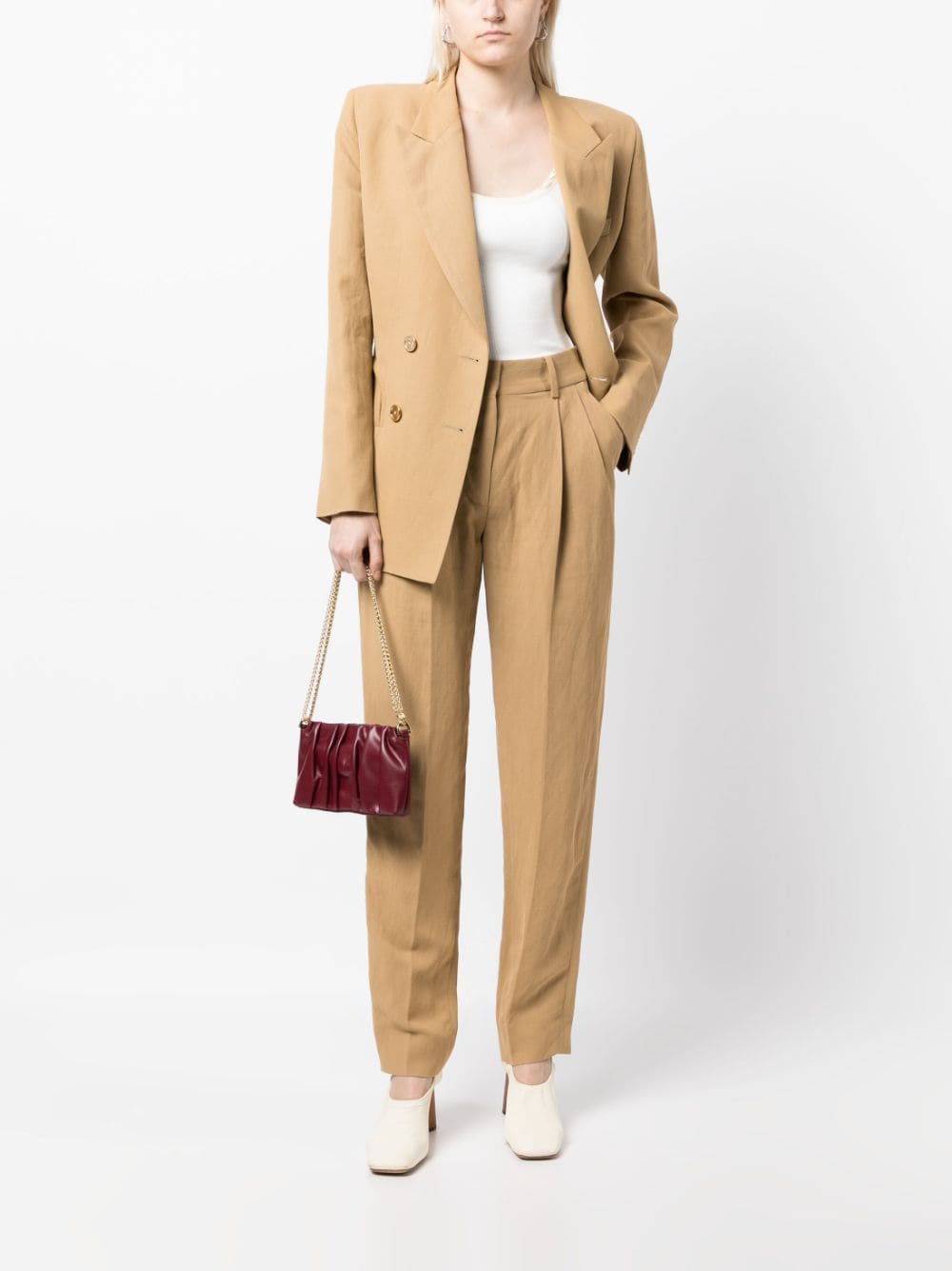 Shop Blazé Milano Box-pleat Detail Tailored Trousers In Brown