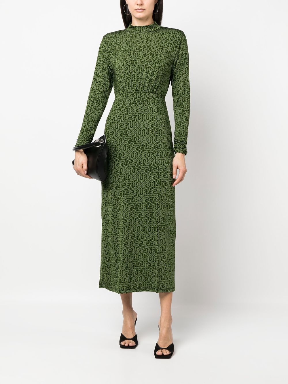 Shop Gestuz Monogram Pattern Ankle Length Dress In Green