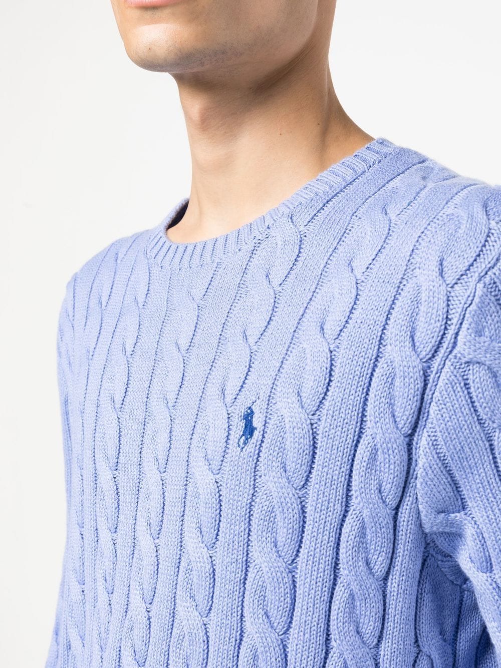 Shop Polo Ralph Lauren Cable-knit Long-sleeved Jumper In 蓝色