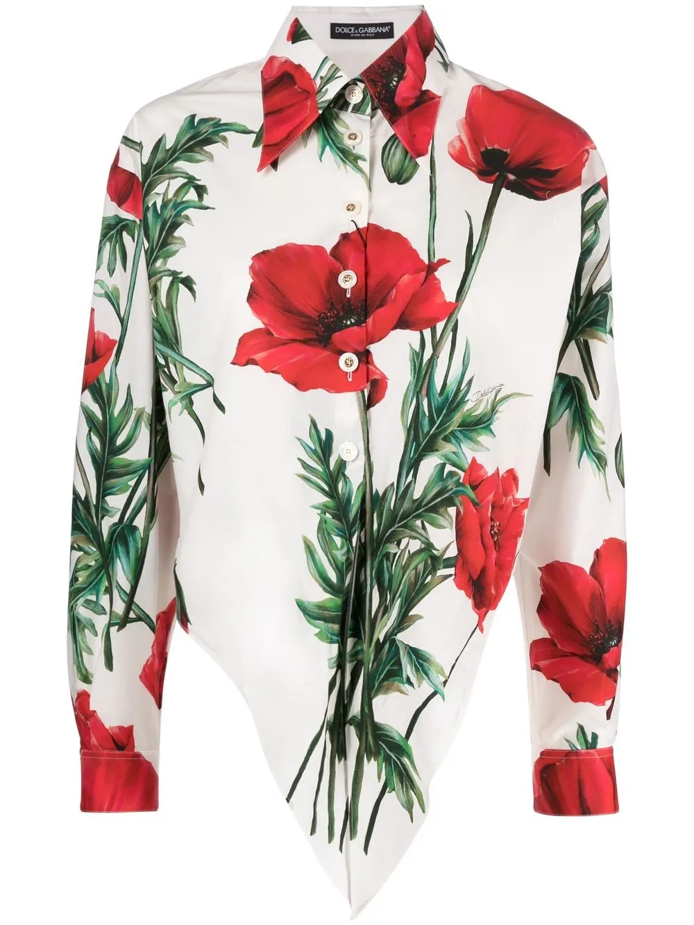 

Dolce & Gabbana Carnation-print knot-detail shirt - White