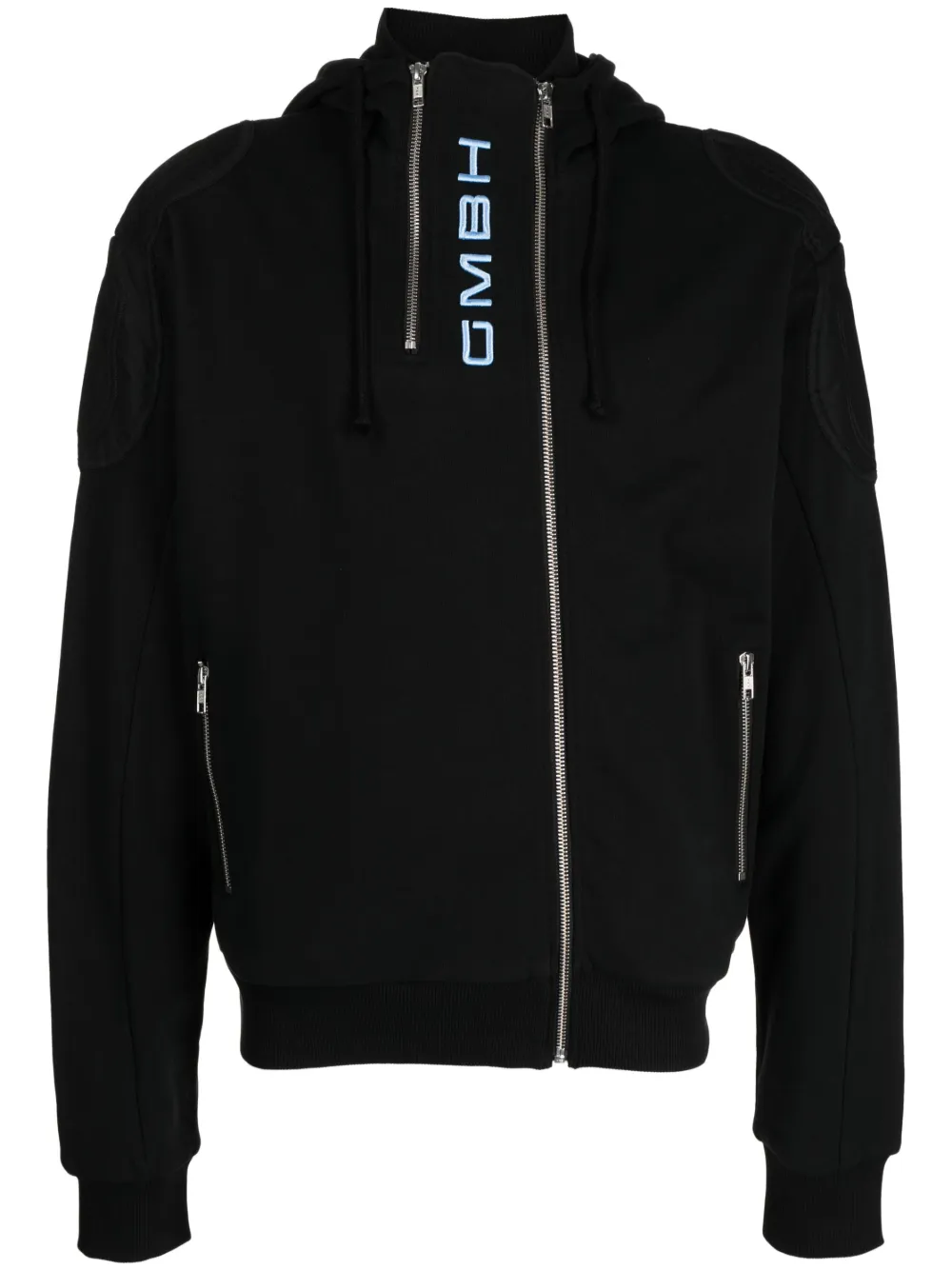 GmbH logo-embroidered zipped hoodie | Black | Image 1