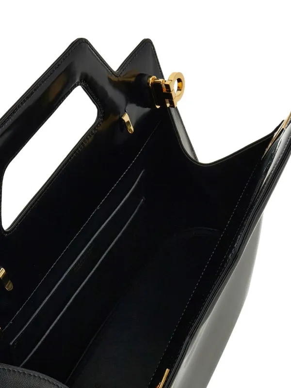 トートバッグ SALVATORE FERRAGAMO Black Leather Handbag SALVATORE FERRAGAMO Maxi Gancio Black Leather Tote Bag