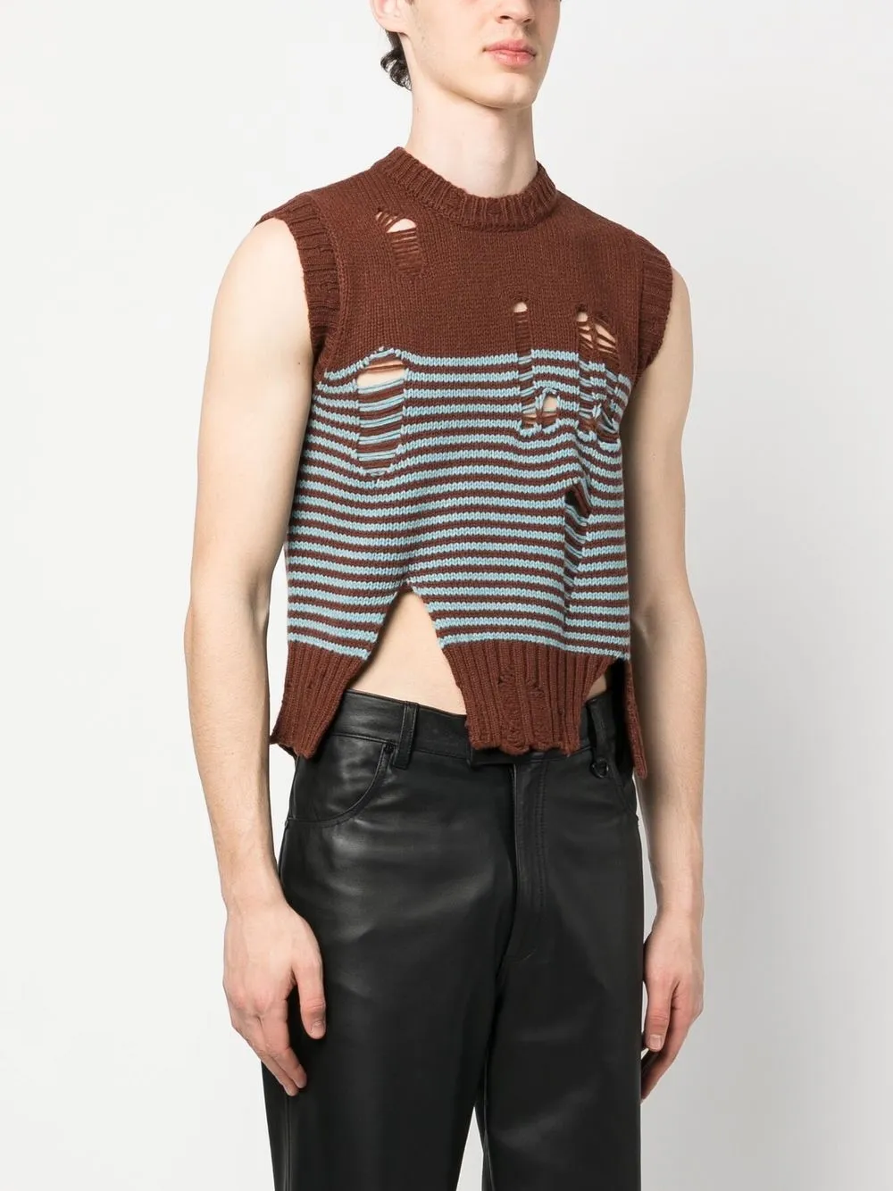 Shop Charles Jeffrey Loverboy Distressed Stripe Knitted Vest In Braun