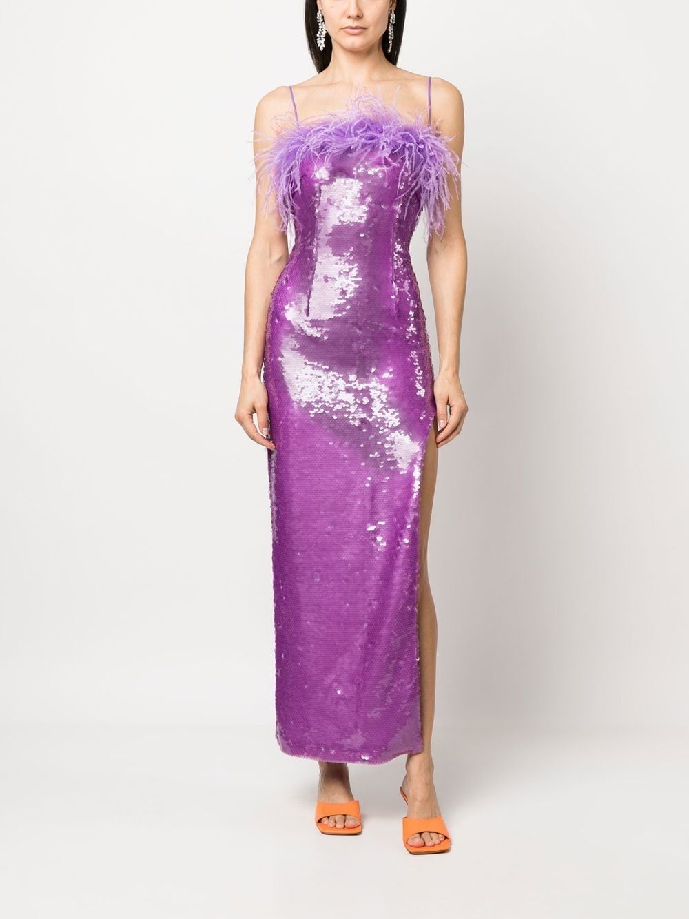 Shop Giuseppe Di Morabito Feather-trimmed Sequin Dress In Purple