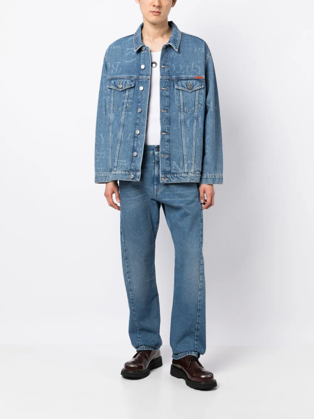 Shop Martine Rose All-over Logo-print Denim Jacket In Blue