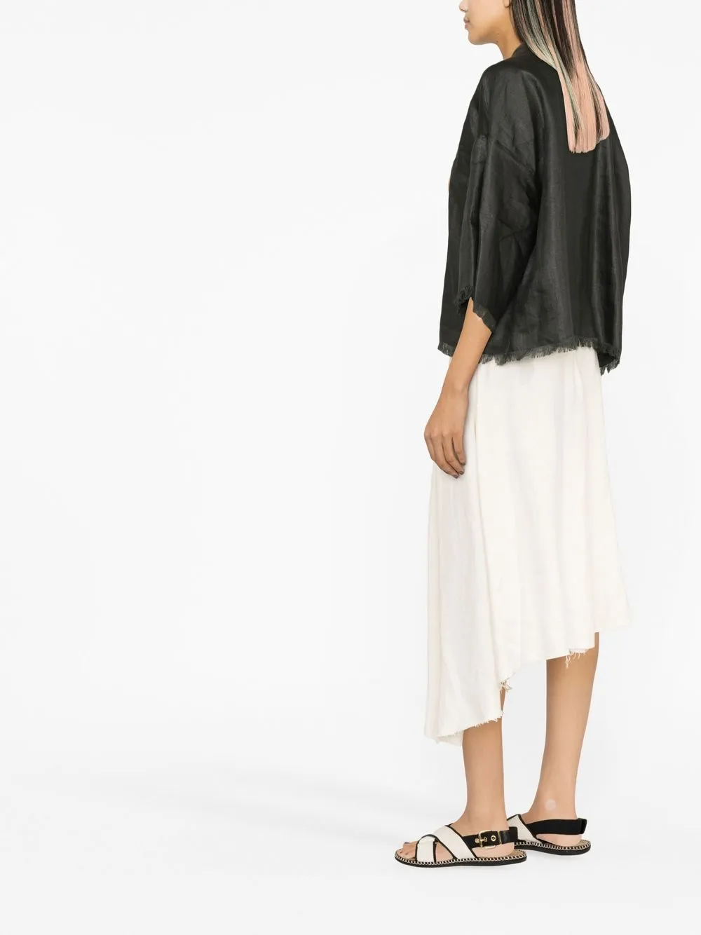 Fabiana Filippi Linen Jacket With Fringes In Grey
