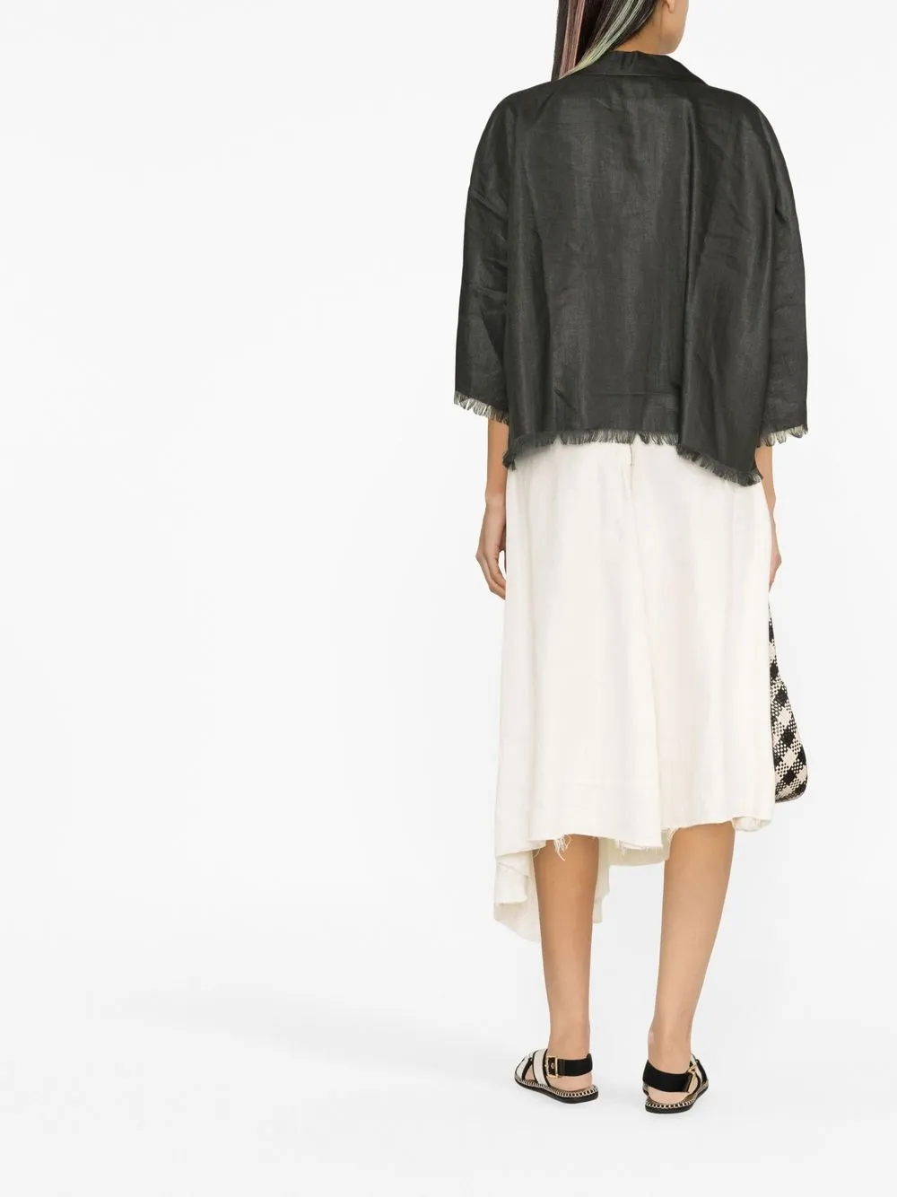 Fabiana Filippi Linen Jacket With Fringes In Grey
